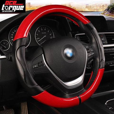 Smooth Leather with Carbon Fibre print Steering Wheel Cover